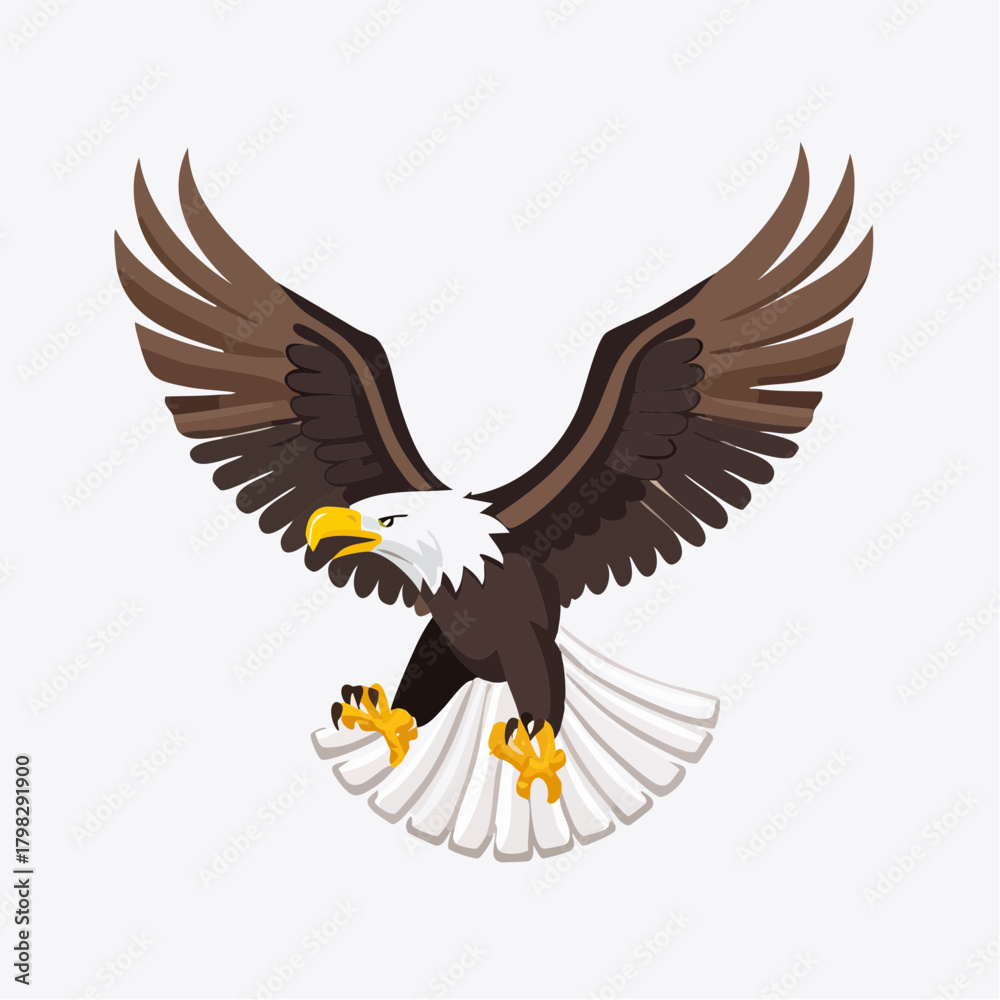 Obraz premium Dynamic Vector Illustration of a Powerful Bald Eagle in Flight with Widespread Wings and Sharp Talons