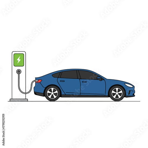 Electric Car Charging at Station Illustration