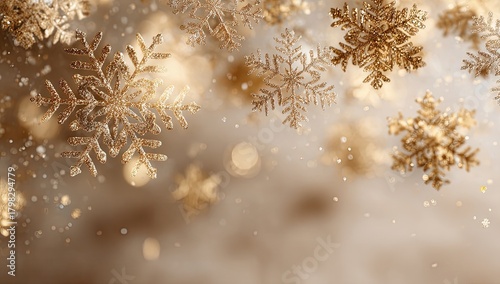 Golden Glitter Snowflakes Festive Background