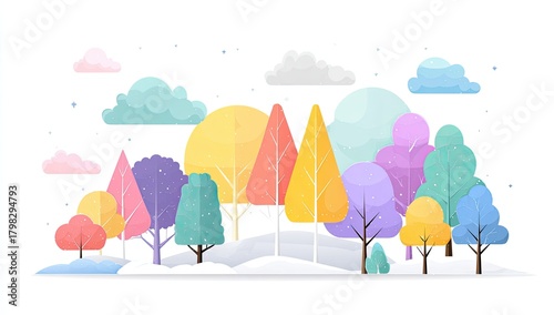 Pastel winter trees snowy landscape illustration