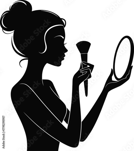 Black silhouette of a makeup artist with tools