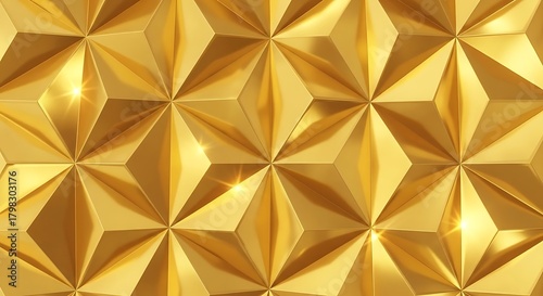 Fototapeta Naklejka Na Ścianę i Meble -  Golden geometric abstraction with sharp stars and luxury brilliance