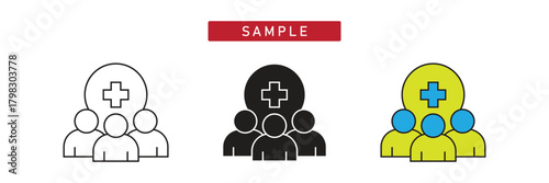 Sample Group Icon. People and Medical Cross Symbol Representing Research Participants and Population.