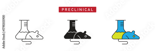 Preclinical Research Icon. Laboratory Flask and Mouse Representing Animal Testing and Safety Studies.