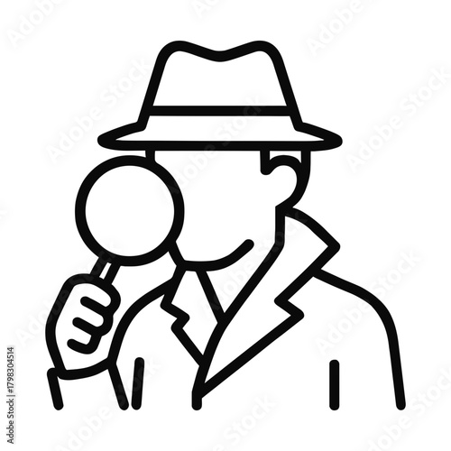 spy detective line icon representing secret investigation and intelligence agent
