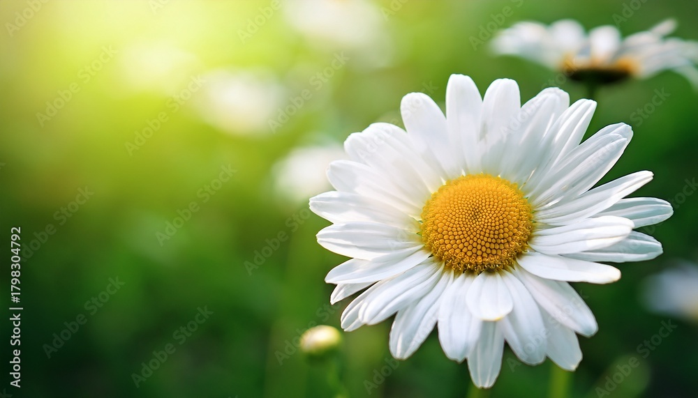 Fototapeta premium Vibrant White Daisy Flower On Bright Green Background For Nature Photography