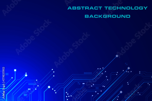 Modern PCB Surface Background with Blue Light Streams