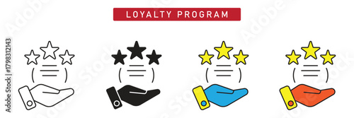 Loyalty Program Icon: Hand Holding Certificate with Three Golden Stars Reward Symbol.