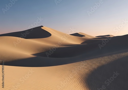 Fototapeta Naklejka Na Ścianę i Meble -  Serene desert landscape with rolling sand dunes under a pastel dawn sky  beautiful scenery