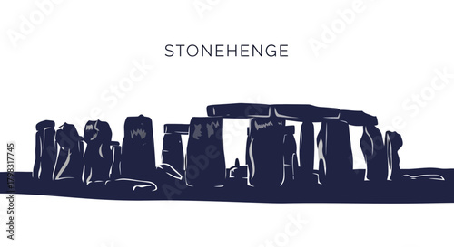 Silhouette of Stonehenge, an ancient monument of standing stones, under a bright sky.