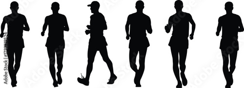 Running silhouette illustration, symbolic athletic motion and stride phase graphics for design and education
