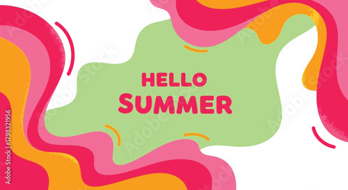 Hello Summer Abstract Background Design with Colorful Wavy Shapes