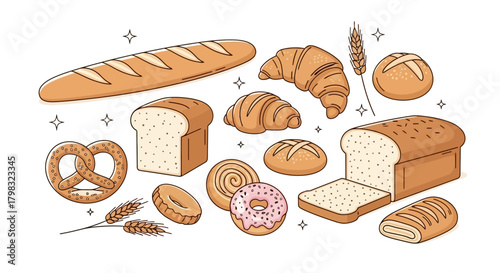 Assorted Bakery Delights Breads, Pastries, and Treats Collection