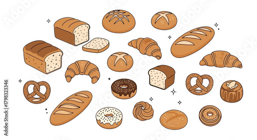 Diverse Selection of Bakery Goods Illustration