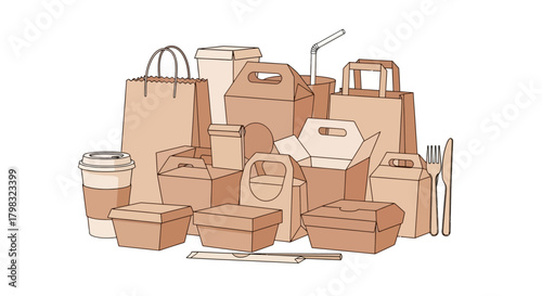 Variety of Eco-Friendly Takeout Packaging Boxes, Bags, and Containers