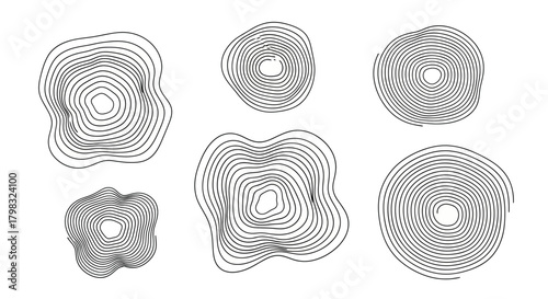 Abstract Organic Shapes with Concentric Line Patterns, Unique Ringed Designs