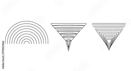 Abstract Geometric Shapes in Minimalist Design Circles, Funnels, Triangles