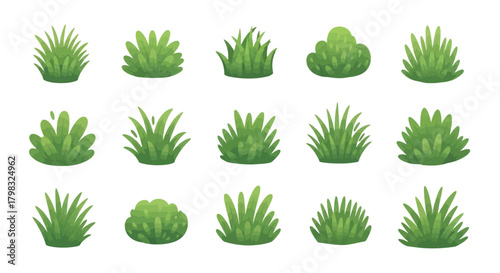 Green Grass Tufts Lush Natural Plant Vector Icons