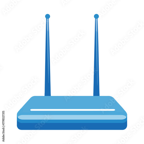 Blue Router with Antennas Isolated on White Background