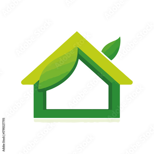 Eco-Friendly Green House Logo with Leaf and Shadow
