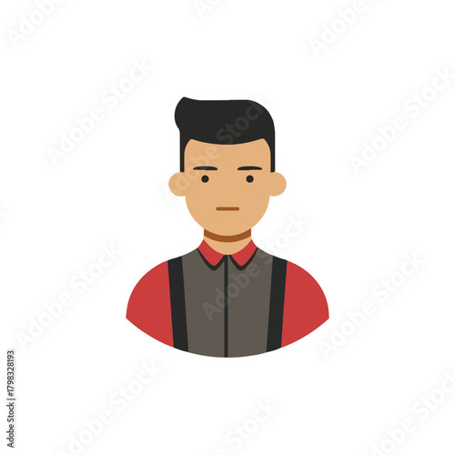 Flat Illustration of a Man in Red Shirt, Vest