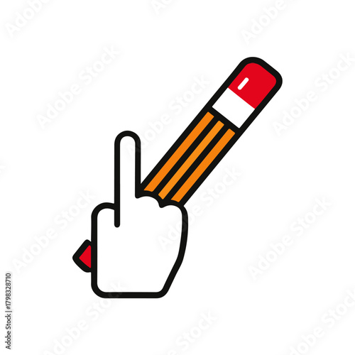 Middle Finger Hand with Pencil Illustration on White