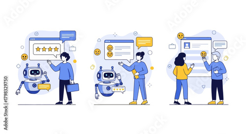 Illustrations of People Interacting with Chatbots and Digital Assistants