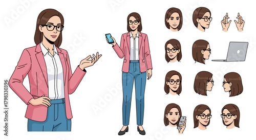 Stylish Businesswoman in Pink Blazer Character Design
