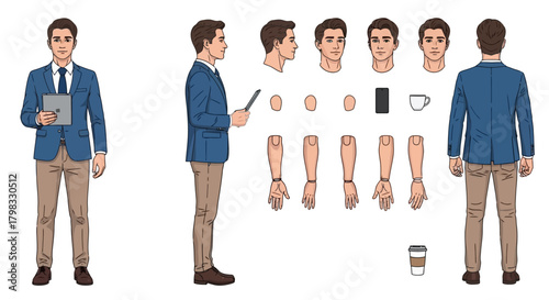 Corporate Character Design Professional Businessman with Customizable Body Parts