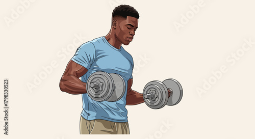 Man Working Out with Dumbbells Fitness and Strength Training Illustration