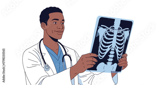 Doctor Analyzing a Chest X-Ray with Professional Care in a Medical Clinic