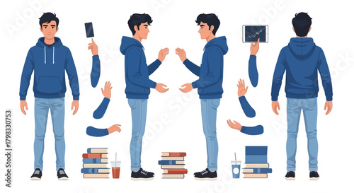 Cartoon Boy Character Kit Design Your Own Student Illustration