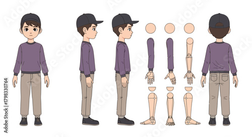 Character Design Template Boy's Animated Pose Breakdown for Animation