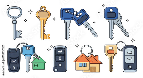 Unlock Security An Array of Keys and Modern Key Fobs for Home and Auto