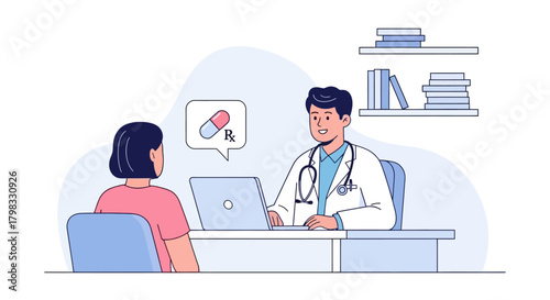 Doctor consulting a patient about medication, healthcare professional advising on treatment