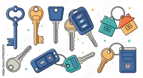 Collection of Various Keys in Flat Design