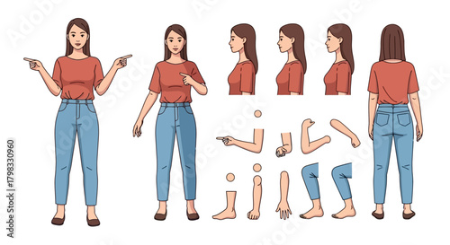 Animated Female Character Illustration with Poses for Animation
