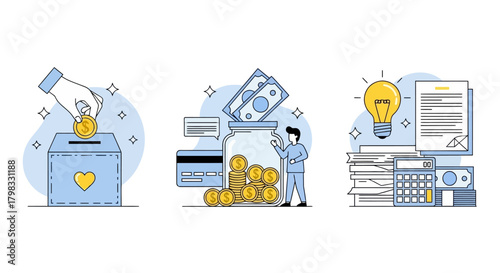 Financial Aid Concept Donate, Save, Invest in Business Growth