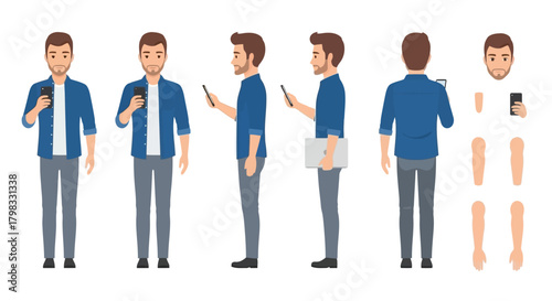 Cartoon Man with Smartphone Vector Illustration for Animation