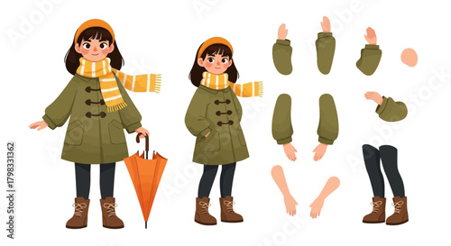 Autumn-themed cartoon character with detachable limbs for animation design