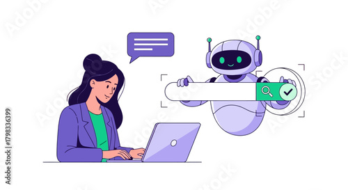 AI-Powered Search Woman and Robot Enhance Online Search Experience