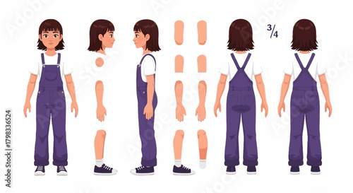 Young Girl Character Design with Interchangeable Parts