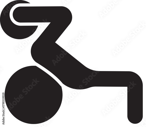 Pictogram of a person doing crunches on a fitness ball