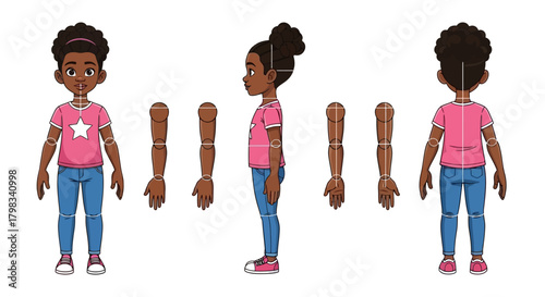 Adorable Cartoon African American Girl Puppet for Animation