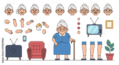 Grandma Character Kit Customizable Vector Art for Animation and Design