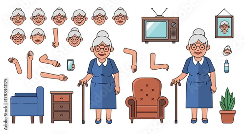Cartoon Grandmothers Character Asset for Animation and Graphic Projects