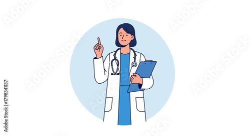 Dedicated Doctor Explaining Health Advice with Clipboard and Stethoscope Illustration
