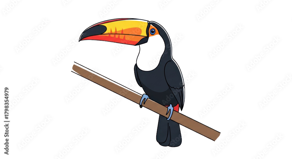 Fototapeta premium Colorful toucan perched on a branch isolated with transparent background