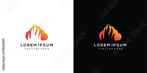Cloud and fire logo design template. Fire cloud logo design inspiration	