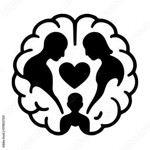 Brain with Heart and People Symbol of Empathy